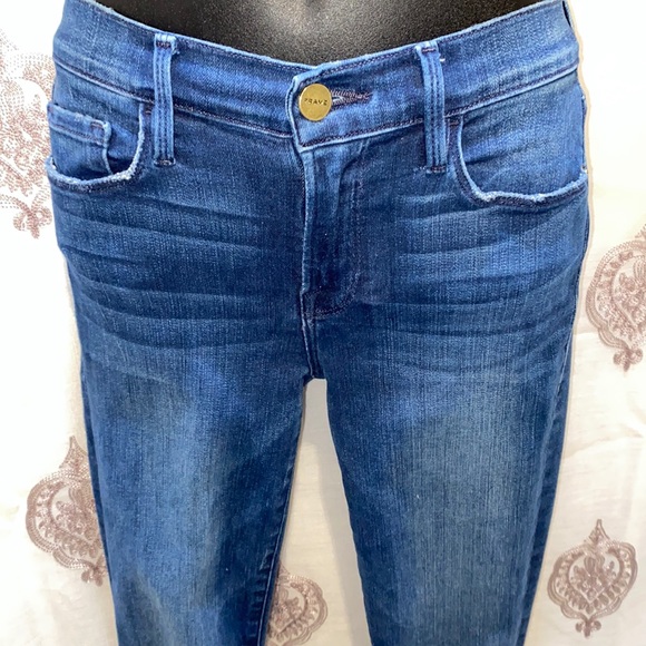 FRAME DENIM DISTRESSED BLUE DENIM SKINNY CROP JEANS SZ 25